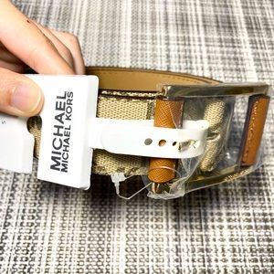 BRAND NEW MICHAEL Michael Kors Beige Belt Gold Buckle Large Band Size S ❤️❤️❤️
